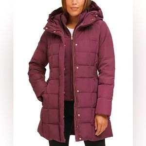 Cole Haan Hooded Down Merlot Burgundy Puffer Coat Size Large